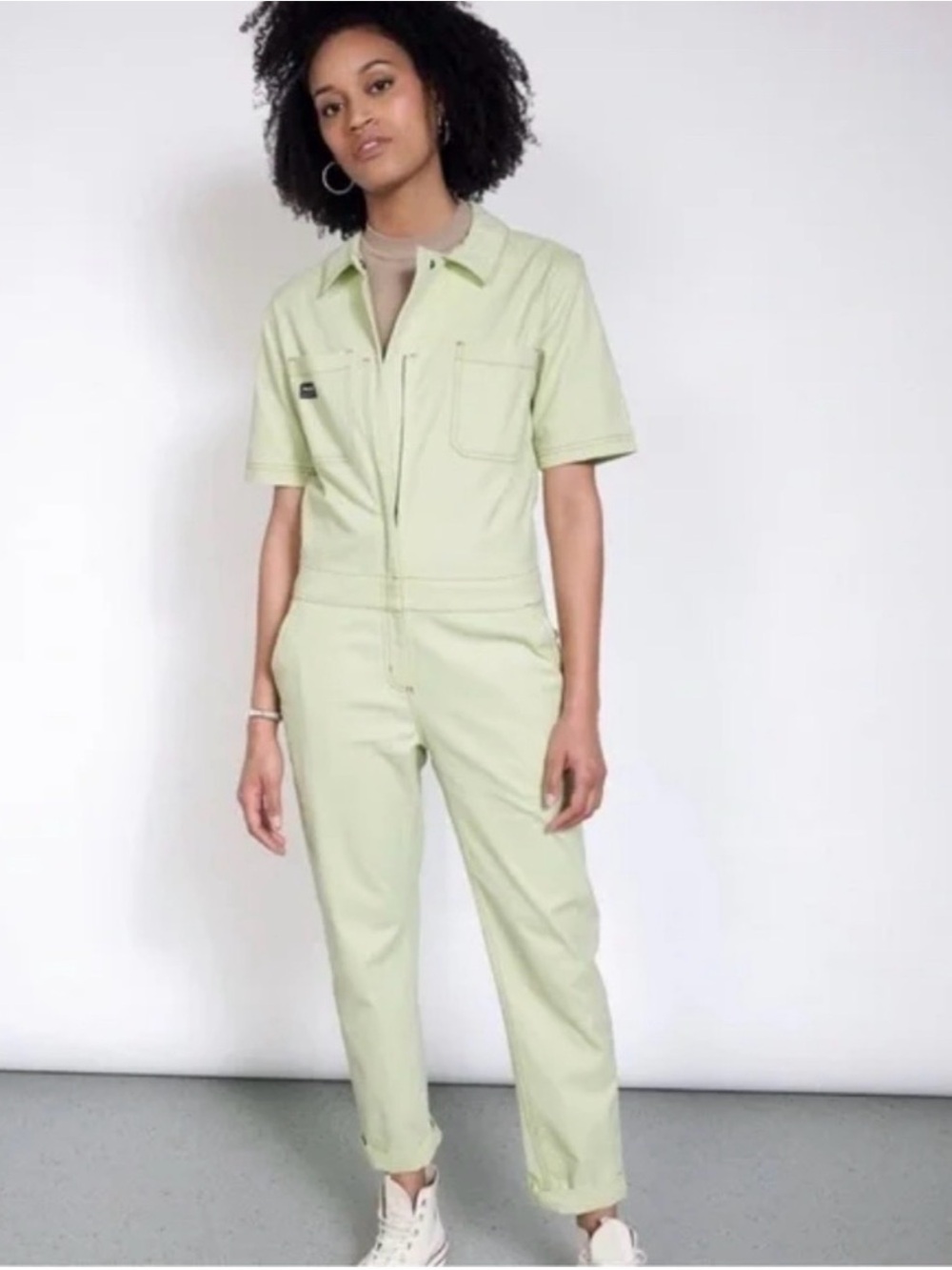 Wildfang Women’s Small Lime Green Short Sleeve Utility Coverall Jumpsuit